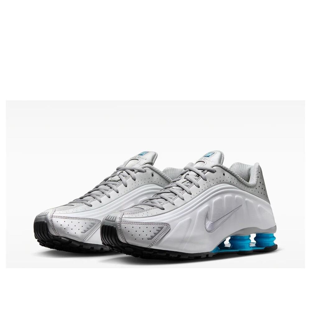 NEW Nike Shox R4 Metallic Silver White Blue Lagoon HQ1988-005 Men’s Size 10